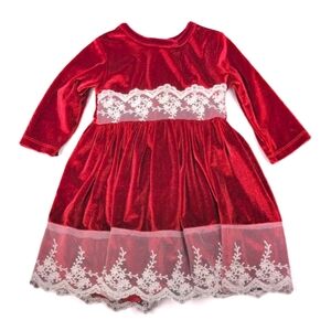Vintage Holiday Dress Red with Lace Trim Toddler 6-12 Months